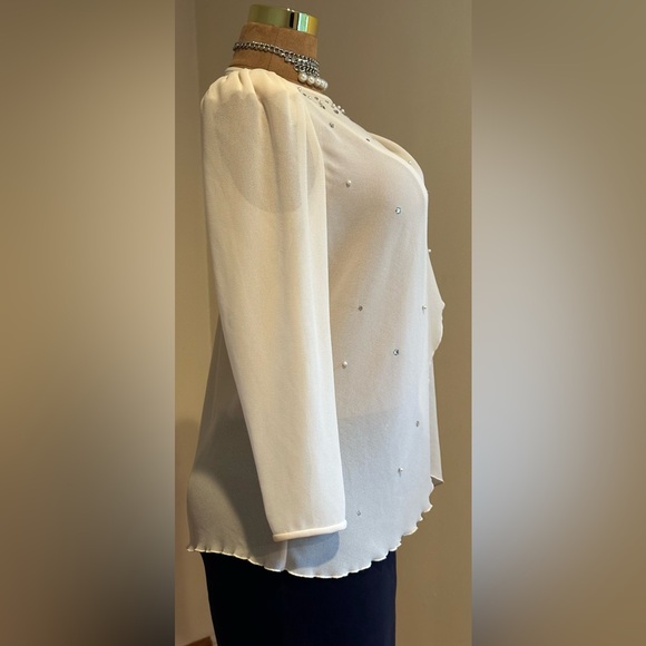 Ann Hobbs For Cattiva Cream Sheer Shoulder Pads Dimond Sequence & Pearls Sz M/L - Picture 3 of 16